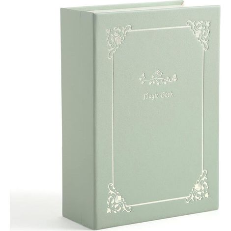Green PU jewelry box, in the shape of a magic book, ideal for storing earrings, bracelets, necklaces and rings. (1/4)