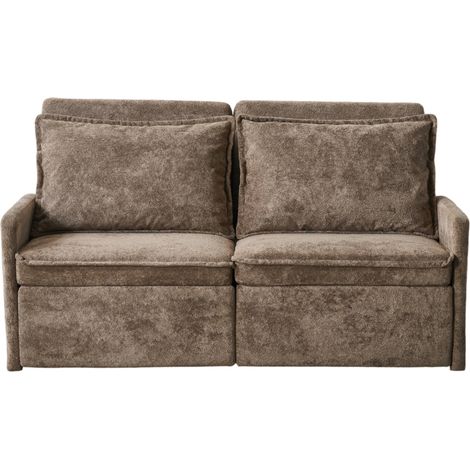 Divano letto 3 in 1 in ciniglia marrone con schienale regolabile, USB e tasche (1/5)