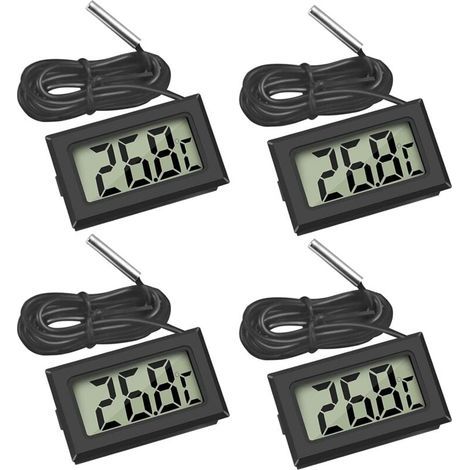 4x Thermomètre numérique - Moniteur de température avec sonde externe - Pour réfrigérateur congélateur réfrigérateur aquarium - LCD - 4x Noir (1/5)
