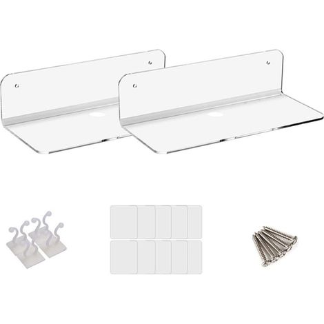 Etagères Flottantes En Acrylique - Support Mural Transparent Pour Salon Chambre Bureau - Design Minimaliste Sans Vis Apparentes - Lot De 2 (1/5)