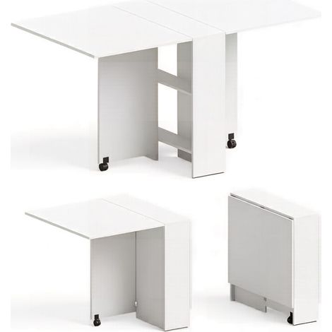 Table à manger pliante à roulettes blanche en aggloméré MODENUIT (1/4)