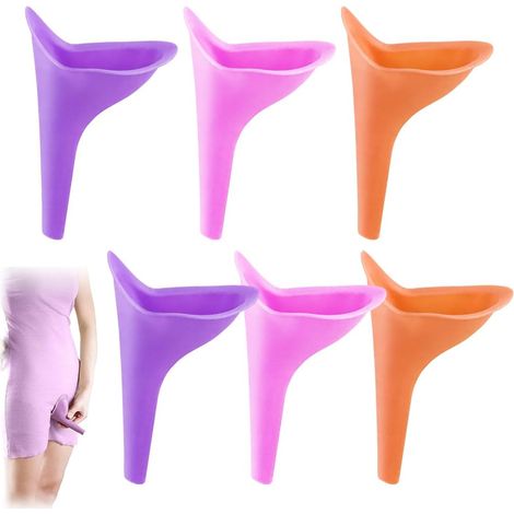 6 Pieces Female Standing Pissing Urinal, Portable Reusable Urinal, Standing Pee for Women, Ideal for Travel and Outdoor Activities (2 Pink+2 Purple+2 Orange) (1/5)