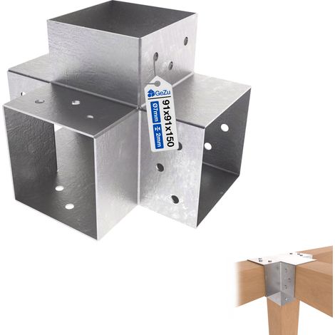Connecteur de Poteau Galvanisé à chaud X 91 x 91 mm – Connecteur d’angle 4 voies – Pergola – Pavillon – Support bricolage menuiserie – GeZu Impex (1/5)
