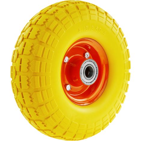 PrimeMatik - Roue de brouette solide jaune 120 Kg 10x3.5" 254x89 mm pour charettes chariots et plates-formes de transport (1/5)