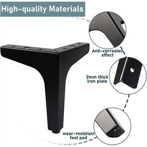 Lot de 4 Pieds de Meubles Charge Jusqu'à 600 KG, Pied de Table Modernes en Métal en Forme de Triangle, Pied Meuble Épingle pour Placard, Canapé, 4 Protège Pieds, Noir (1/3)