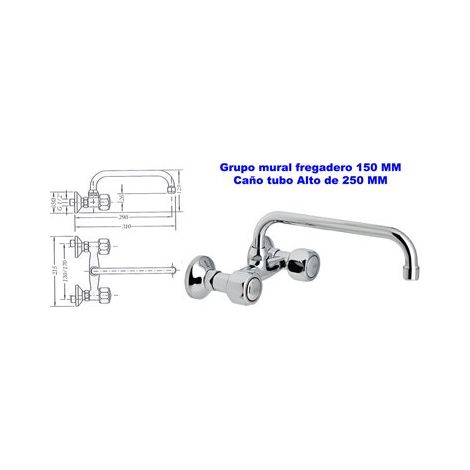 GENEBRE Grupo Mural Fregadero 15 cm Caño Tubo Alto 25 cm 68193 114566 (1/2)