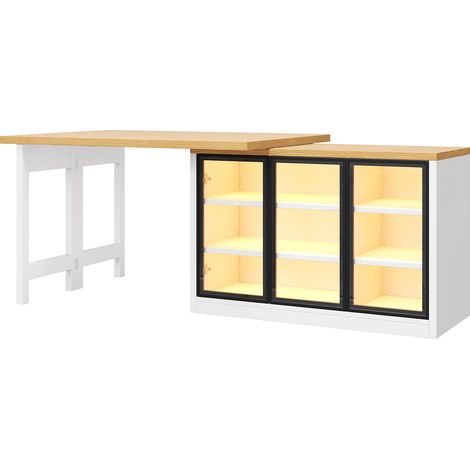 Tavolo da pranzo estensibile con mobile laterale in MDF e vetro bianco (1/5)