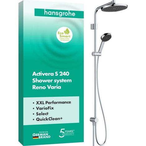 Hansgrohe – Système de douche 240 28074000 – Colonne de douche sans robinetterie – Pommeau extra large 240mm – Économie d'eau 8l/min – Jet puissant FlexPower (1/5)