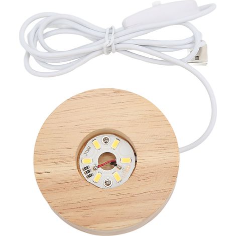 Socle lumineux LED rond en bois de chêne, interface USB, 2 cm d'épaisseur, lampe décorative lumineuse pour la maison, 5 V, lumière chaude.