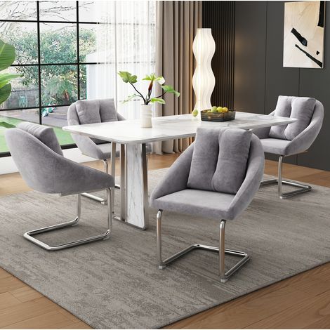 Pack de 4 sillas de comedor 59x65x82 cm en terciopelo gris, modernas para salón FloraGrace (1/5)