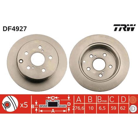 DISQUE DE FREIN ARRIÈRE DF4927 TRW