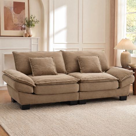 Divano 2 posti 224x81x81 cm in tessuto a coste beige con braccioli - MEUBLIV (1/5)