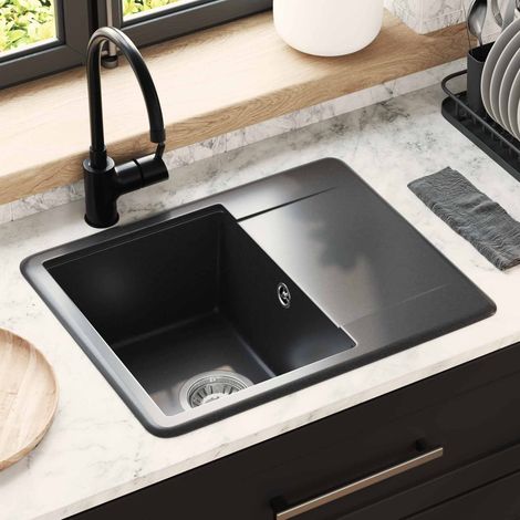 vidaXL Lavello Nero 560 x 460 mm 80% Quarzo e 20% Resina