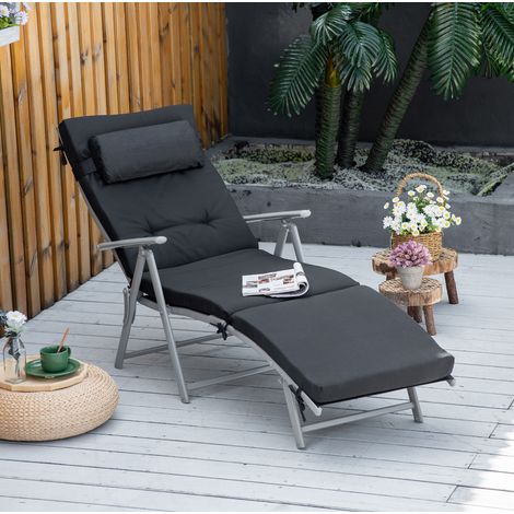 Tumbona plegable reclinable de metal negro OKMYHOME (1/4)