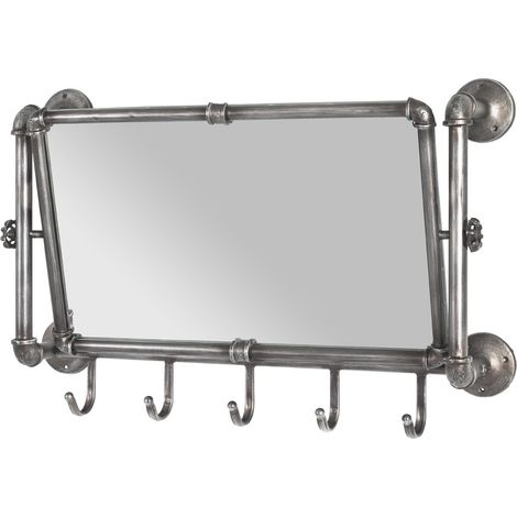 garderobe Murale Anthracite, métal, Miroir - Dim.: L 75 cm x H 45 cm x P 16 cm, Style: Industrial (1/5)