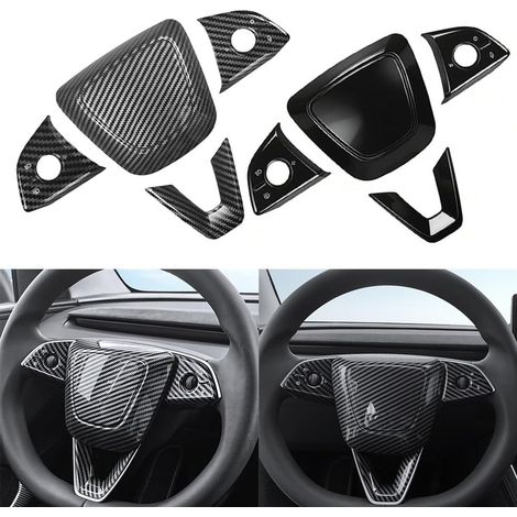 Steering wheel button cover for 3 Series Y YL 2023-2026, genuine carbon fiber trim, glossy black protection against scratches and wear (1/5)