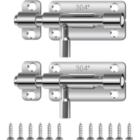 Verrou de Porte 2 Pièces Targette de Porte Targette Acier Inoxydable Loquet Coulissant avec Vis Loquet Porte Coulissante pour Maison Grange Clôture Hangar