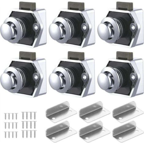 6 PCS Push Button Latch, Drawer Lock and Cupboard Door Lock, Keyless Door Lock Latch for Motorhome, Yachts, Boat, Caravan (1/5)