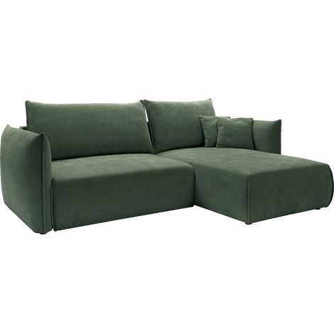 Divano letto angolare destro in tessuto testurizzato verde - CARISU