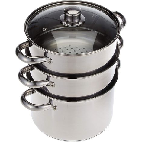 KitchenCraft 3 Pentole per la Cottura a Vapore di Alimenti Pentola per la Cottura a Vapore di Alimenti a 3 Livelli Sicura per l'induzione in Acciaio Inossidabile in Confezione Regalo 22cm, 9'' Argento (1/4)