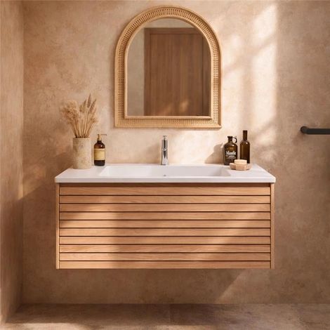 Exagonshop Mobile bagno 90x48 quercia un cassetto con lavabo