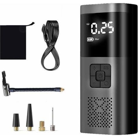 Air compressor, plug-in and corded car tire inflator, bicycle pump, 4 inflation modes, digital display, digital LCD screen, USB port, suitable for motorcycles, scooters, cars, TONCH (1/5)