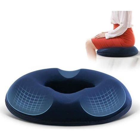 (Bleu marine)Coussin de Siège de Donut, Ergonomique Coussin Anti Escarres, pour Chaise Bureau Auto Voiture Fauteuil Roulant, 44cm x 41cm (1/4)