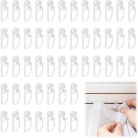 50 ganci per tende con cursori in plastica – Compatibili con binari, rulli e aste per tende – Elevata capacità di carico – Accessori per tende bianchi (1/5)