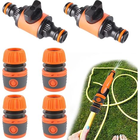 6-teiliger Schlauchanschluss, 1/2 Gartenschlauch-Set, 2 Doppelanschluss mit Steuerventil, 4 1/2 Zoll Schnellanschlussende, zum Anschluss von Gartengeräten, Wasserhahn (1/5)