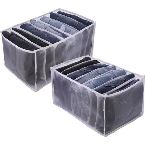 organizadores de cajones grandes para ropa, caja de almacenamiento plegable de mezclilla de 7 compartimentos, organizador de cajones de malla lavable para jeans, ropa, camisetas y bufandas. (1/5)