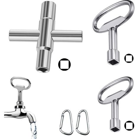 5 Clé Carré Vidange Set, Clé Robinet Clé à Radiateur, Clé Universelle 4 Voies Avec, Clé Creuse Carrée Compteur Eau, 4 Voies Clé Carrée Clé Croisée Multifonction pour Compteurs Gaz, Eau (1/5)