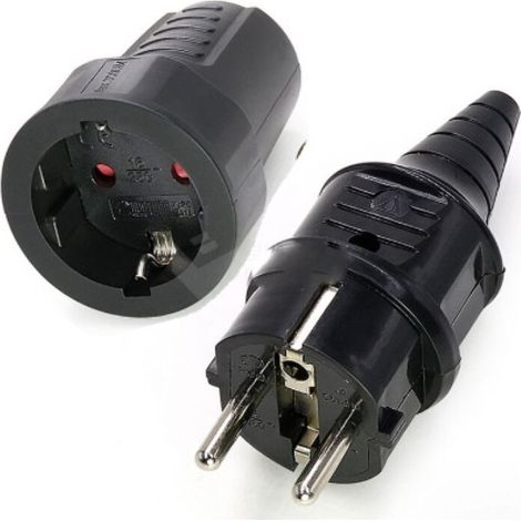 2 Sets Kit Fiche Male + Prise Femelle 250V 16A Fiche électrique en Caoutchouc Broche IP44 Fiche d'alimentation étanche, Noir (1/5)