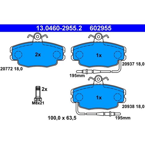 Kit de plaquettes de frein, frein à disque ATE 13.0460-2955.2 PEUGEOT 4250 41
