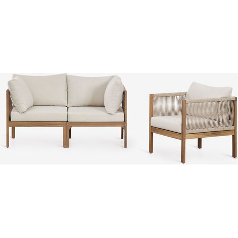 Conjunto de jardín con sofá modular de 2 piezas con reposabrazos y sillón en madera de acacia Branson SKLUM (1/5)
