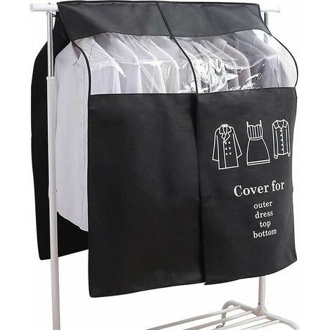 Funda protectora antipolvo de 90 x 110 cm para perchero, funda universal para ropa (negra)
