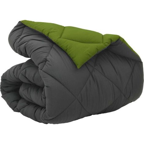 Couette d'hiver en duvet, verte et gris anthracite, 135 x 200 cm, microfibre. (1/5)