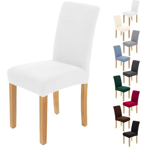 Lot de 6 housses de chaise extensibles – Blanc – Amovibles et lavables (1/5)