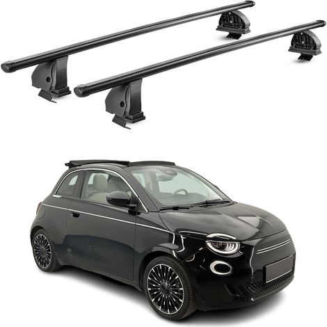 OMAC Stahl Dachträger Querträger Fiat 500e 2020-2026 – TÜV / DIN 75302:2019 – Abschließbar – Max. 75 kg – 2 Stangen – Schwarz (1/5)