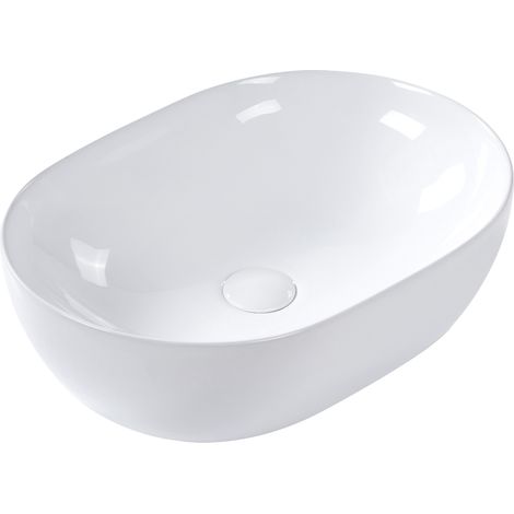 Lavabo sobre encimera baño clásico cerámica blanco acabado brillante ovalado 48 x 34 cm Omoa