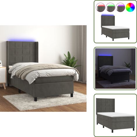 Boxspringbett mit Matratze & LED Dunkelgrau 90x200 cm Samt - Boxspringbett - Doppelbett - Samtbett - Luxusbett - Bettrahmen (1/5)