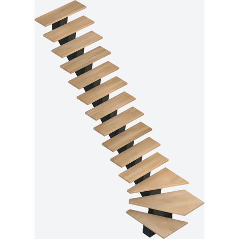 Sogem – Escalier quart tournant gauche GOMERA – marches en hêtre vernis – réglable de 280,2 à 305,2 cm – largeur 88 cm – giron 19,4 cm