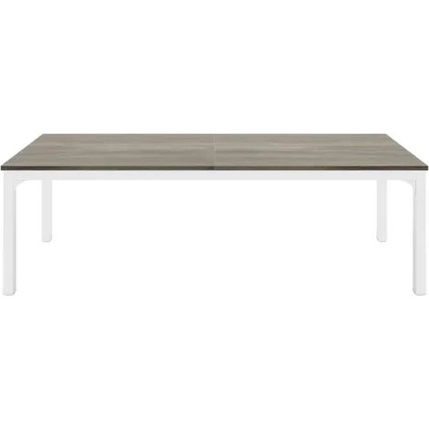 Bureau informatique 2 personnes grand plateau 200 x 70 cm, structure métal renforcée, style industriel avec pieds réglables, taupe et blanc CHICFURN (1/5)