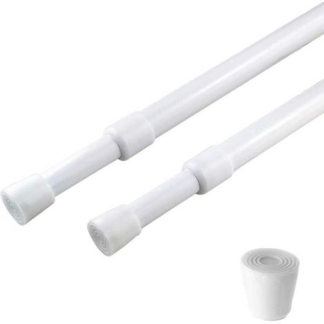 Lot de 2 tringles à rideaux réglables de 71 à 109 cm de diamètre, blanc, petites, courtes, extensibles à ressort pour fenêtre, salle de bain, placard, cuisine (1/5)