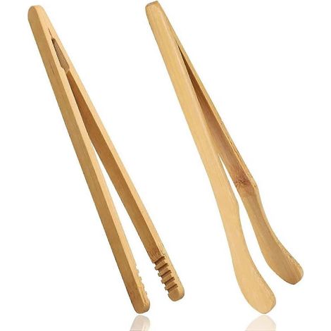 Ensemble de pinces à toast en bambou 18 cm/7 pouces, outil de cuisine réutilisable compatible avec le pain et les pâtisseries. (1/5)