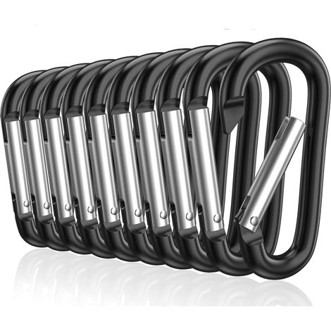 10er-Packung, 7,6 cm D-förmige Aluminium-Schlüsselanhänger, geeignet für Schlüsselanhänger, schwarz.