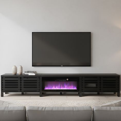 Parrot Uncle TV Stand with Electric Fireplace, 36 Inch LED Flame Effect Fireplace TV Stand with Storage Cabinets, Fits TVs up to 120 Inch, Black
