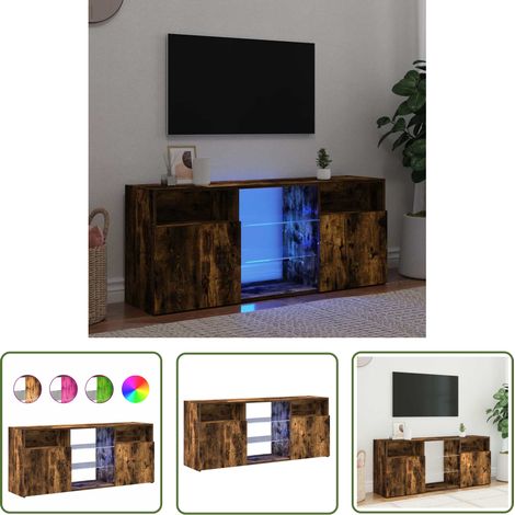 The Living Store Meuble TV avec lumières LED Chêne fumé 120x30x50 cm - Meuble Tv - Meuble Téléviseur - Luminaire Led - Décoration Intérieure - Éclairage Ambiant (1/5)
