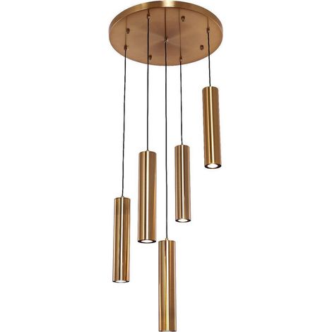 Suspension Luminaire 5 Cylindres Doré Mat Lustre de Plafond Rond Ø 45 cm Réglable GU10 - PANGIVO