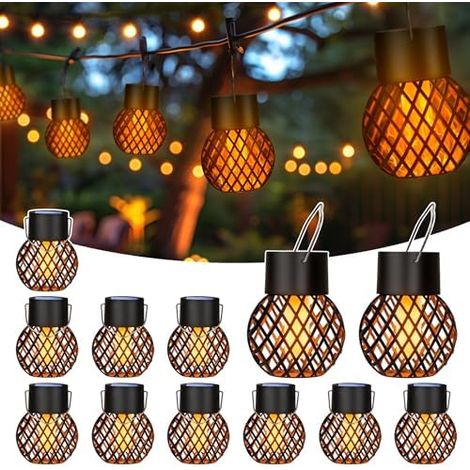 12 pièces flackernder Flamme Solarleuchten pour jardin, étanche pour jardin, Hof, Zaun, Baum, Solaire Hängeleuchte pour (1/5)