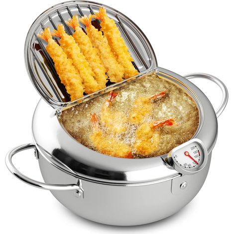Mini friteuse, friteuse de style japonais, friteuse de table, avec panier, avec couvercle, thermomètre, grille d'égouttage, 3,6 pintes (3,2 litres)-AquaForge (1/5)